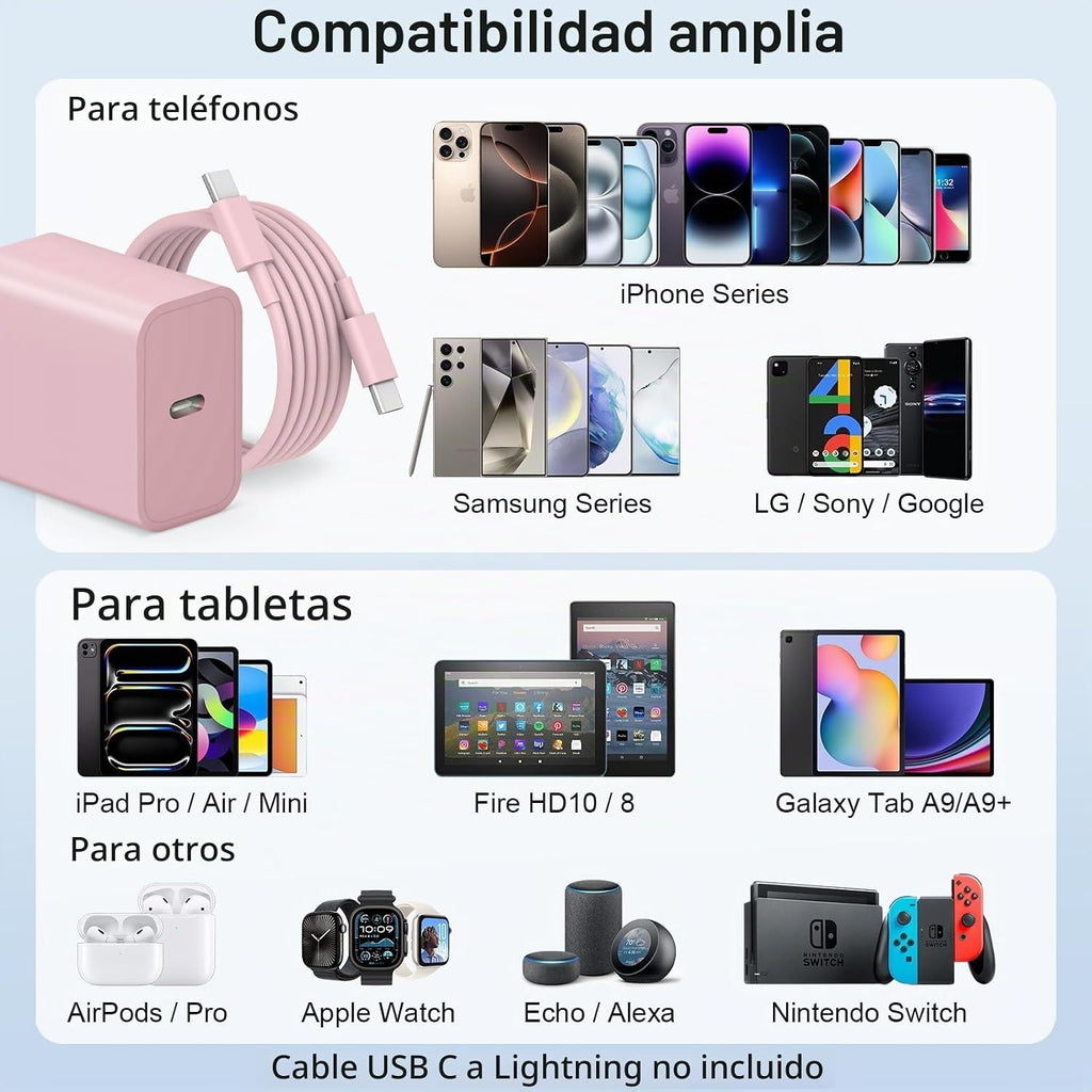 Cargador para iPhone 18 17 16 Carga rápida Paquete de 2 cargadores USB C