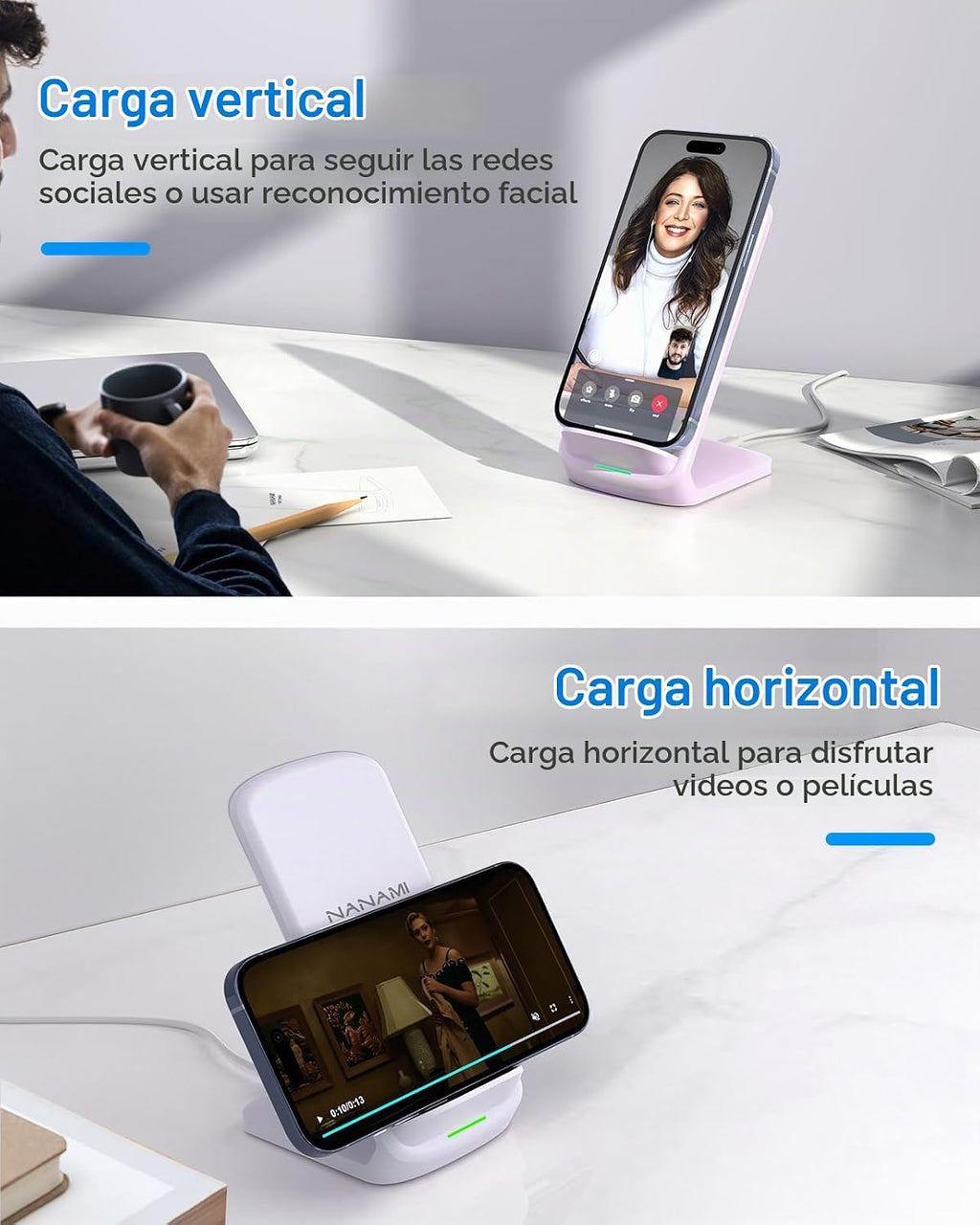 Cargador rápido NANAMI, soporte de carga inalámbrico máximo de 15 W con adaptador PD20W