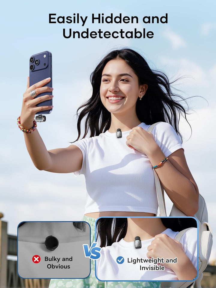 Micrófono Lavalier inalámbrico para iPhone, iPad y Android con fund...