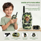 Walkie Talkies de video para niños, paquete de 2 juguetes de radio de camuflaje de 2 vías para niños de 3 a 12 años, walkie talkie de mano de largo alcance para acampar al aire libre, senderismo, el