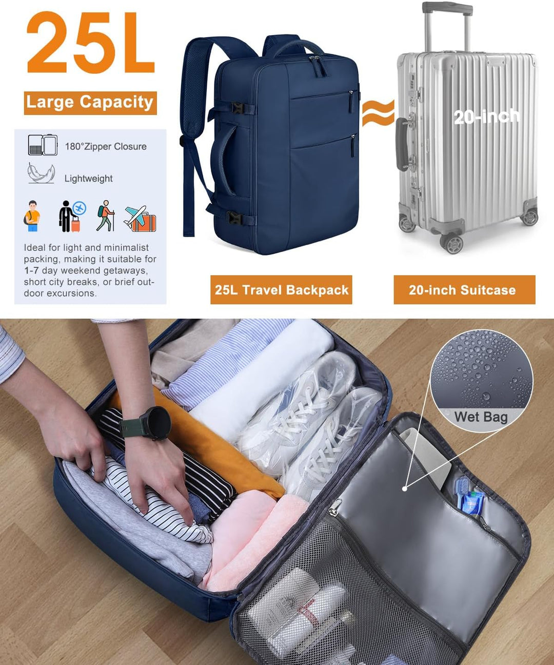 Mochila de viaje Capolo para mujeres y hombres, mochila impermeable...