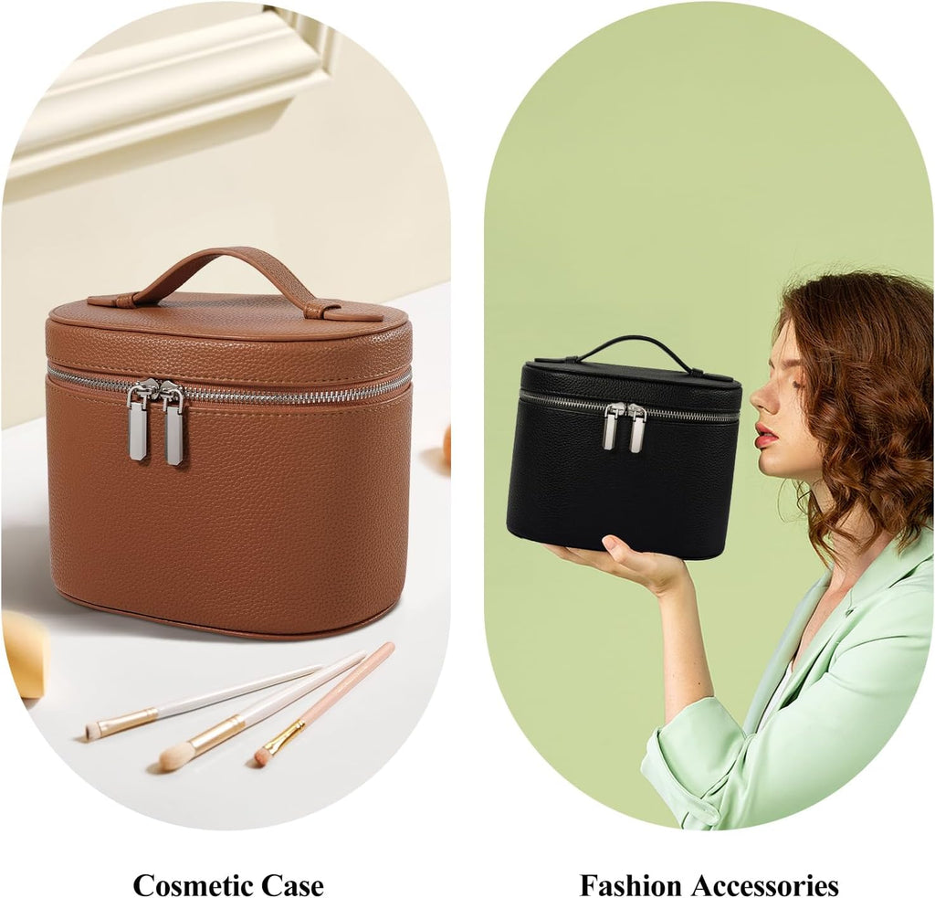 Bolso de maquillaje, estuche de viaje con compartimentos y asa, organizador portátil de cosméticos, bolso de aseo para mujer