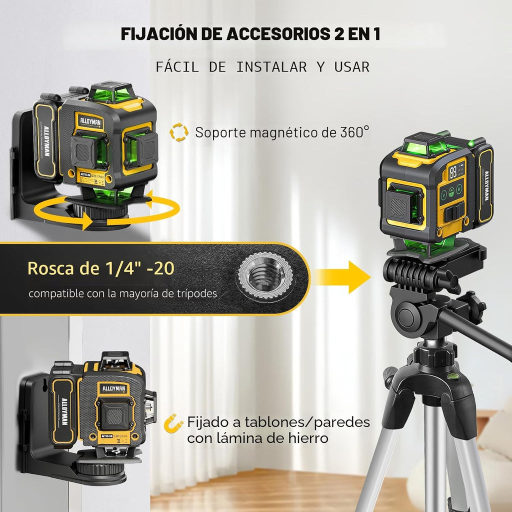 Alloyman Nivel láser con trípode, nivel láser 4 × 360 ° autonivelante