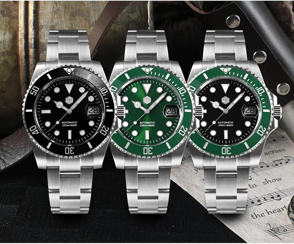 San Martin SN0017G-E - Reloj mecánico automático para hombre, 1.575 pulgadas, 20 bares, reloj de buceo, resistente al agua