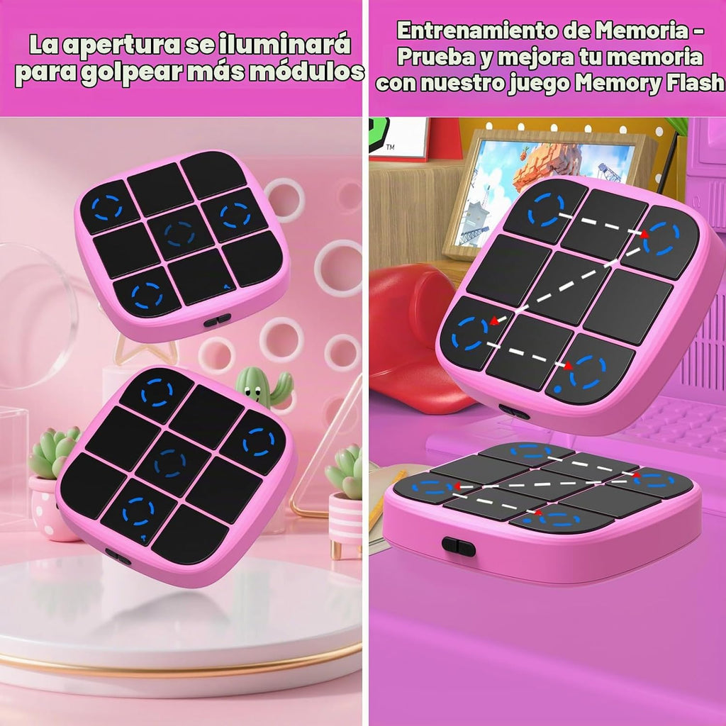 KOQQQ Juego de pernos recargables Tic-Tac-Toe, consola de rompecabezas de mano mejorada 4 en 1, juego de memoria educativo electrónico, juegos de mesa portátiles de viaje en automóvil para niños y