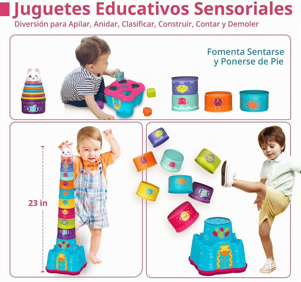 LTKFFFdp - Juguetes apilables para bebés de 1 a 3 años, clasificador de formas de tazas de anidación para bebés de 6 a 12 a 18 meses, juguete de aprendizaje apilable con bloques