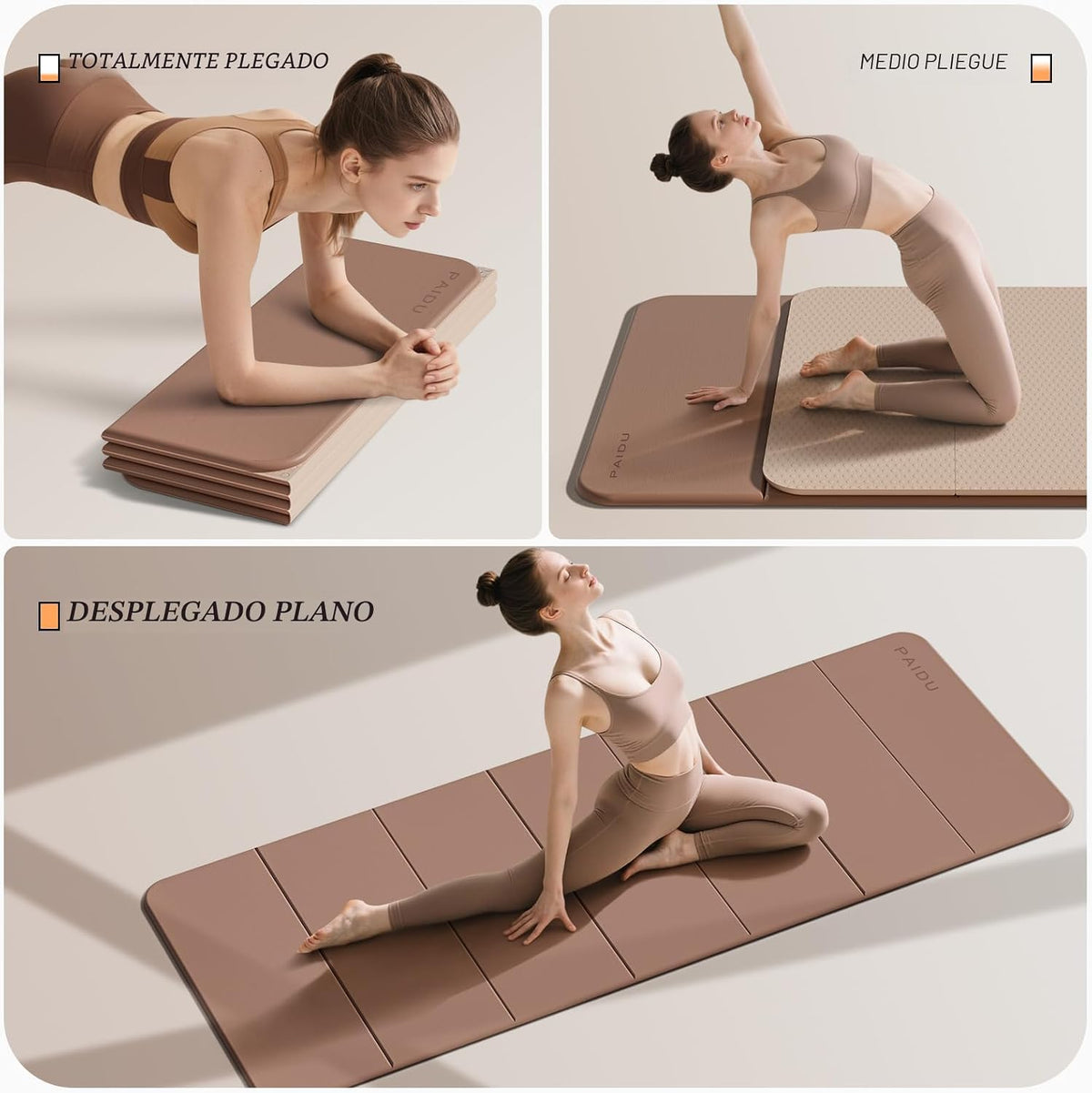 PAIDU Esterilla de yoga plegable para fitness, extra gruesa de 2/5 pulgadas (0.394 in) | TPE antideslizante certificado SGS | 75 x 26 pulgadas extra larga | portátil y fácil de almacenar | para yoga