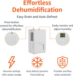 Amazon Basics Deshumidificador grande de 50 pintas con bomba, certificado New Energy Star, control de humedad, descongelación automática, temporizador, protección contra desbordamiento para