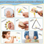 Ehome - Juego de instrumentos musicales Montessori de madera para niños y niñas de 3, 4, 5, 6 años, kit de música de percusión de color neutro con tambor, xilófono, bolsa de almacenamiento, regalo de aprendizaje de cumpleaños