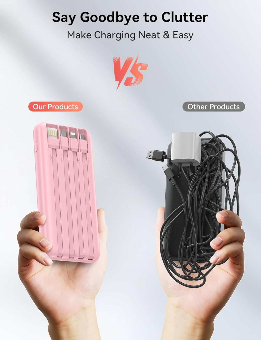 Cargador portátil de 10000 mAh integrado con 4 cables, cargador de...