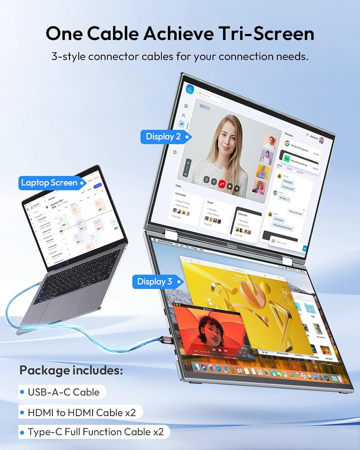 Monitor portátil, doble monitor de pantalla táctil de 16 pulgadas