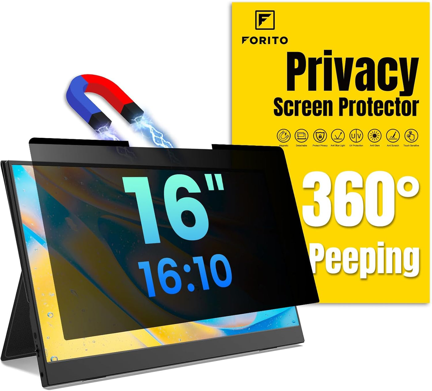 F FORITO Pantalla magnética de privacidad para laptop de 16 pulgada...
