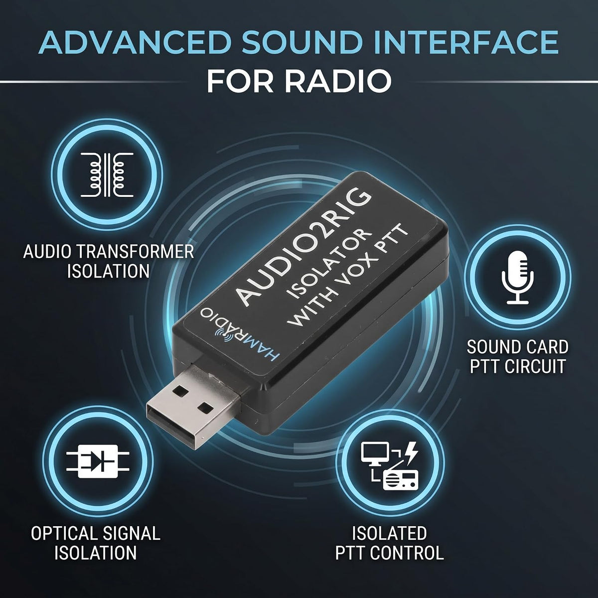 Aislador de tarjeta de sonido USB con control PTT, 0.1 in 4PIN