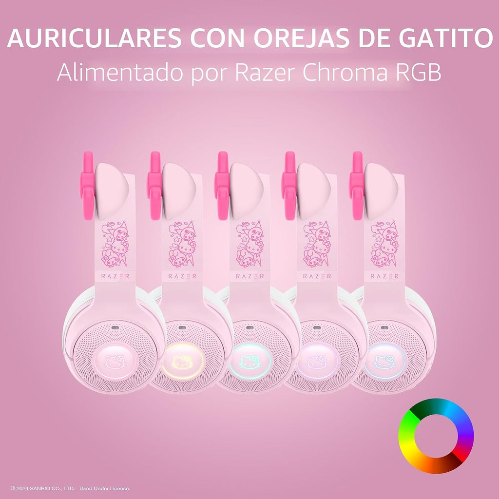 Razer Kraken Kitty V2 BT Auriculares Inalámbricos RGB: Chroma RGB - Bluetooth 5.2 - Controladores de 40 mm - Batería de 40 hrs con Carga Tipo C - Edición Hello Kitty & Friends