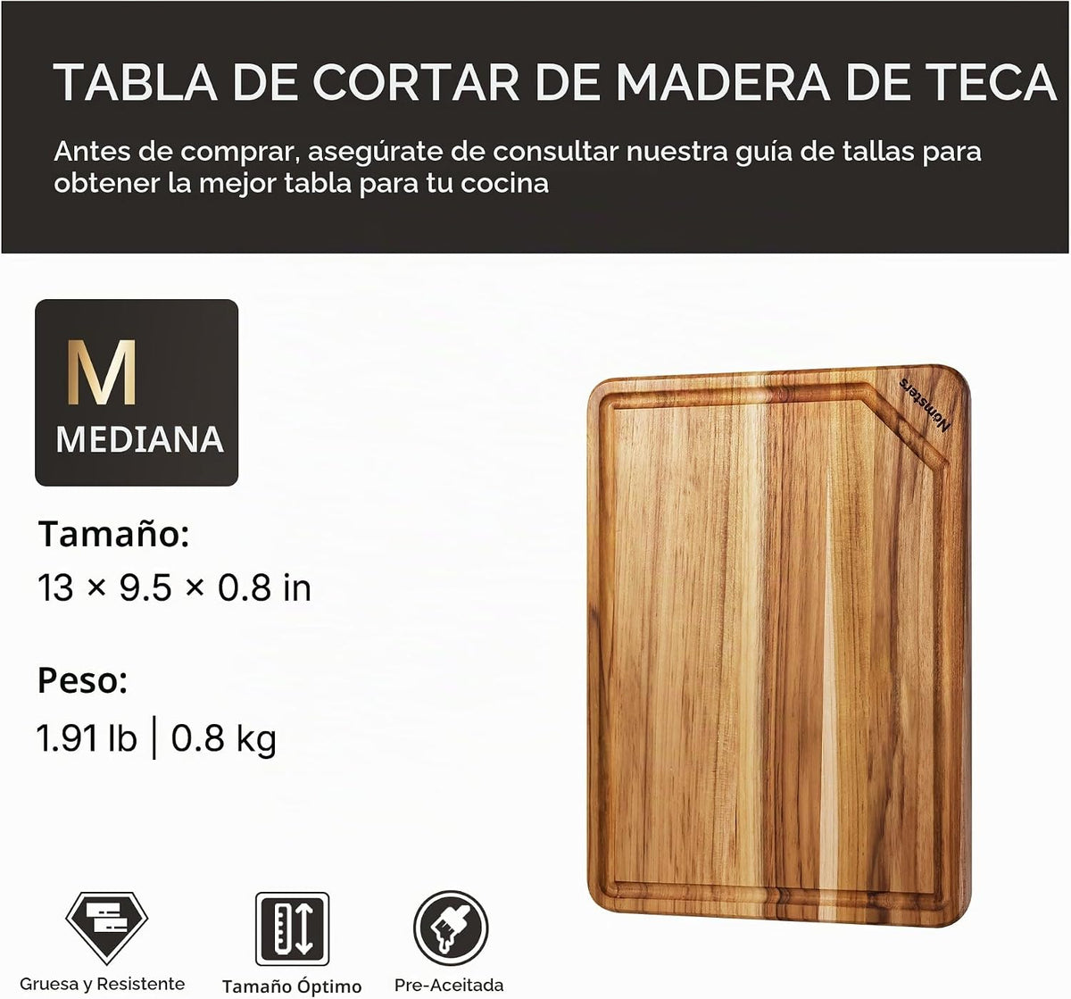 Tabla de cortar de madera de teca para cocina Tablero de charcutería