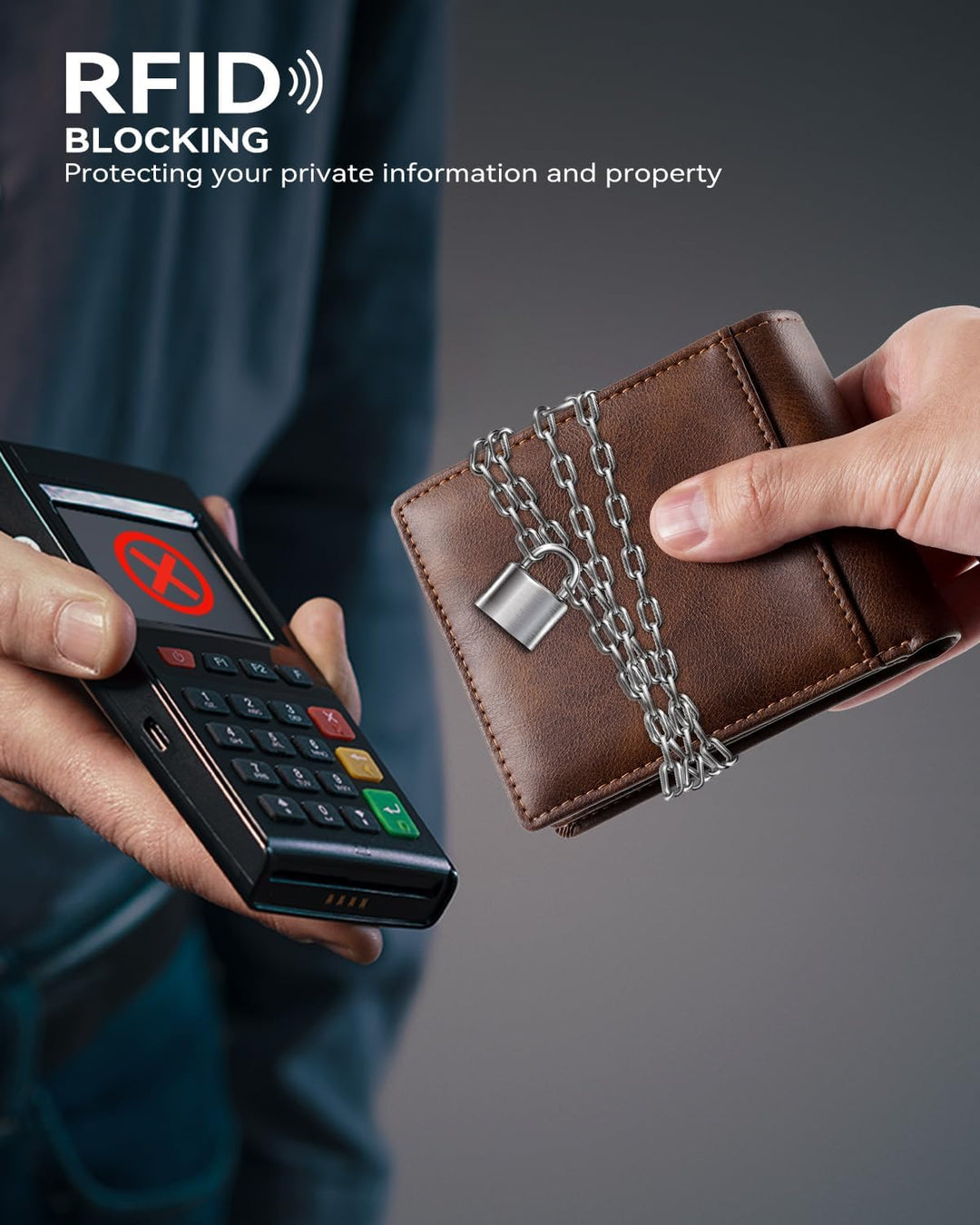 Cartera para hombre con RFID, de piel auténtica, delgada y plegable...