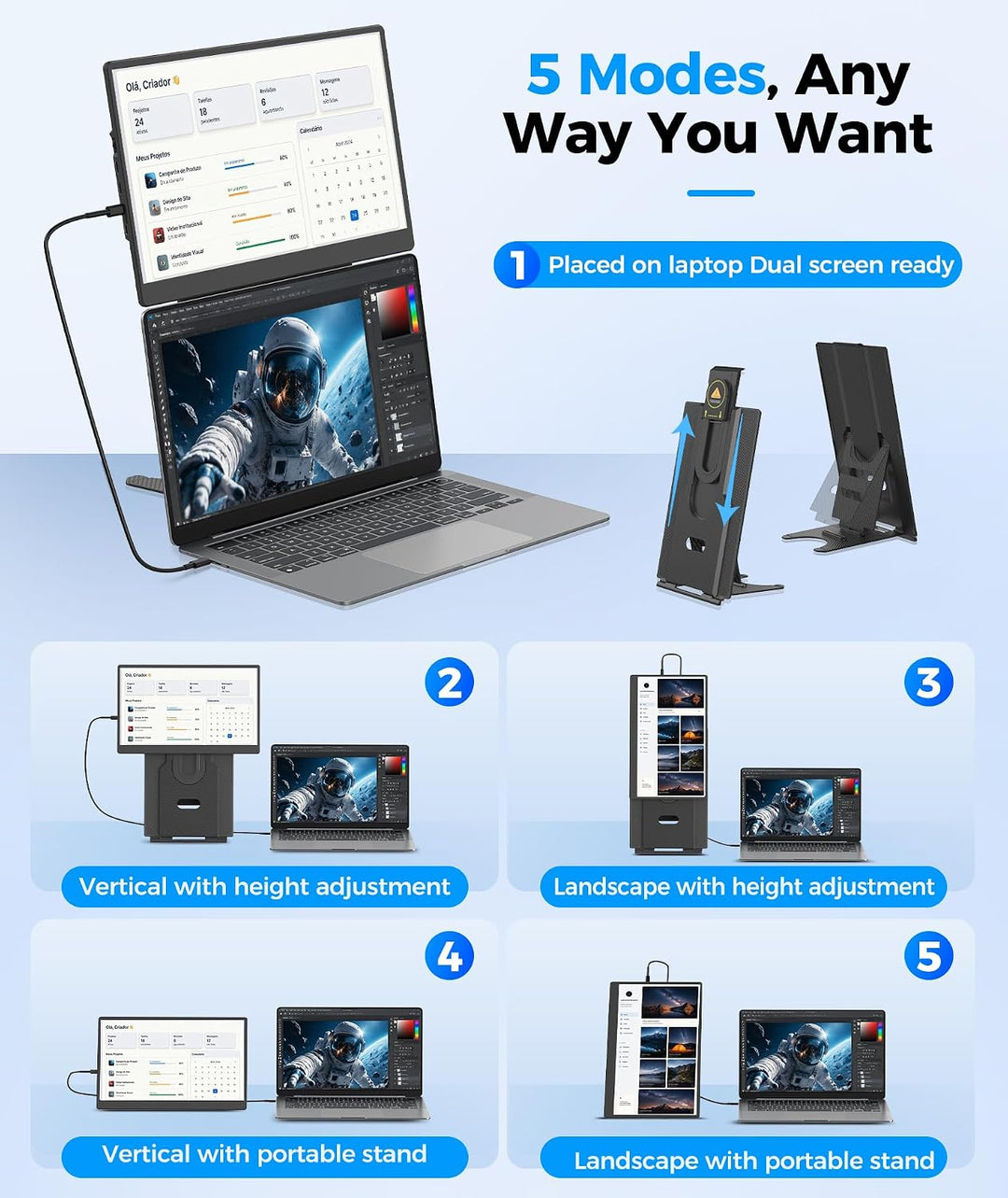 Extensor de pantalla para computadora portátil de 15.6\u201D, 5 mod...