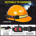 Faro LED recargable por USB, 1000 lúmenes, 230°, haz ancho con luz trasera roja, luz de diadema súper brillante, faros impermeables para camping, senderismo, casco duro, paquete de 2