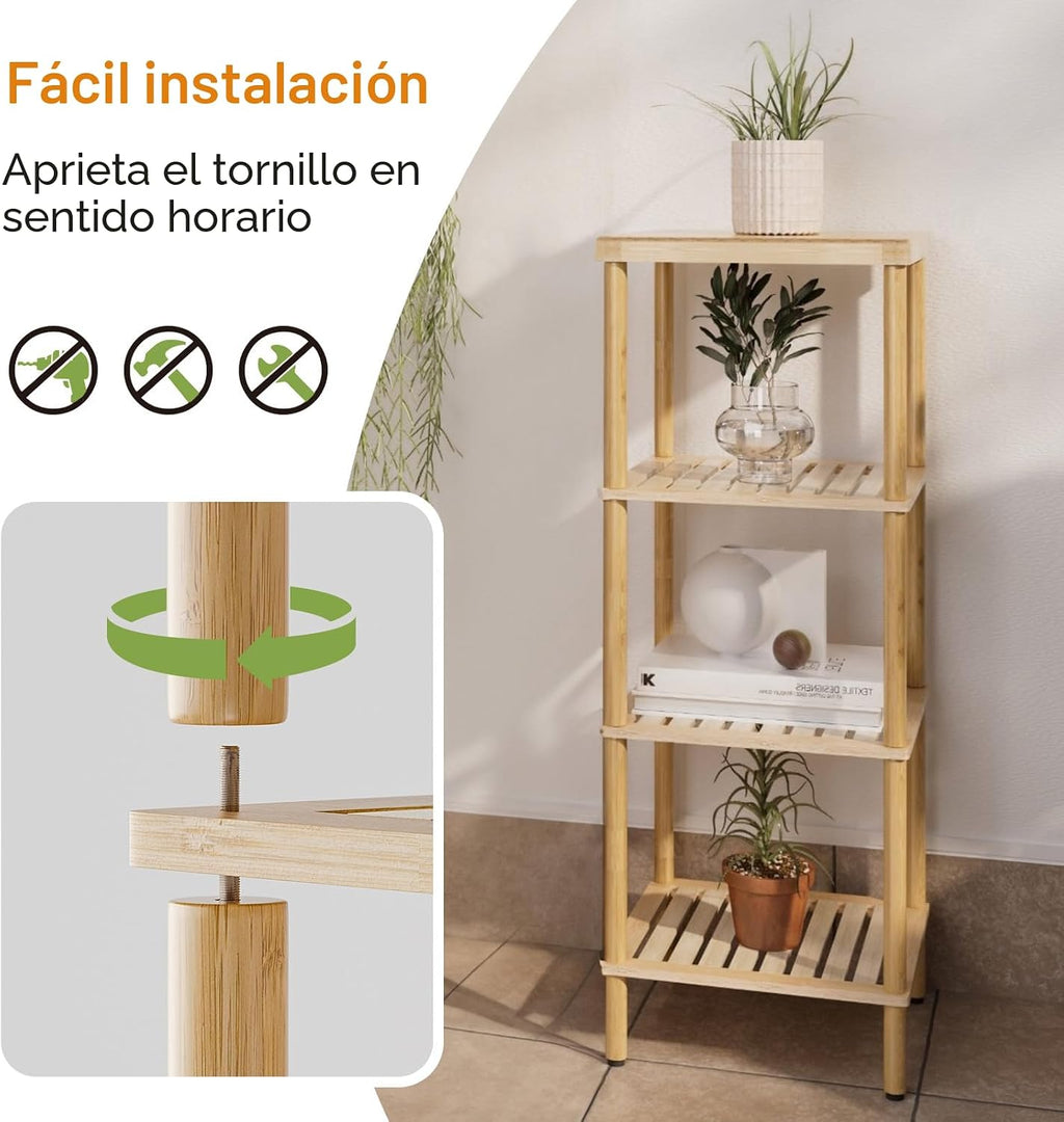 AmazerBath Estante de baño de bambú, estante de almacenamiento de baño de 4 niveles, estante de almacenamiento multifuncional para sala de estar, dormitorio, cocina, ahorrador de espacio