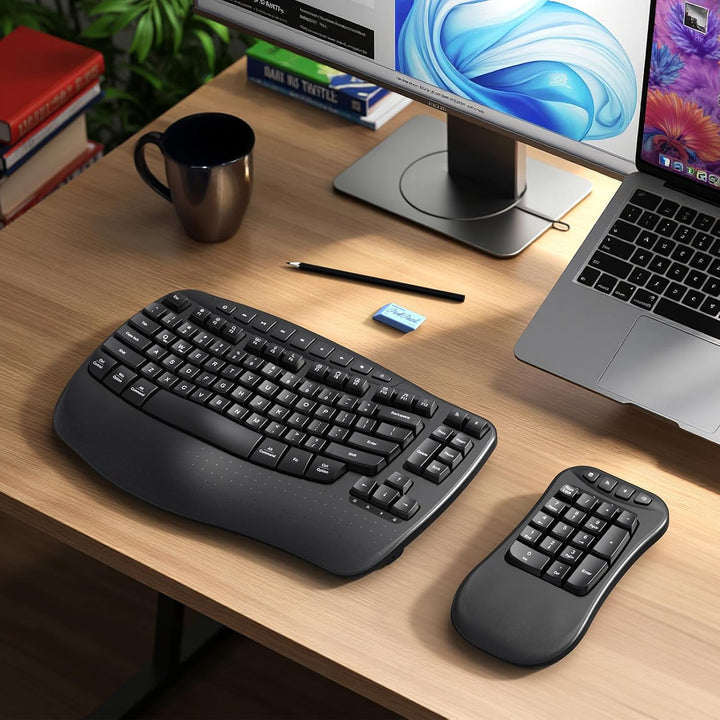 MEETION Wave - Teclado ergonómico, 2.4 GHz, inalámbrico, Bluetooth...