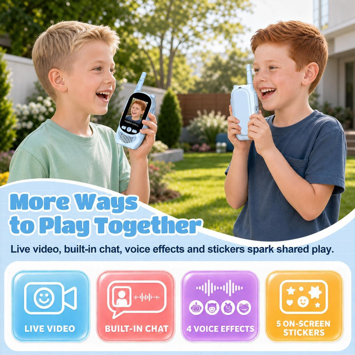 Walkie Talkies de video para niños, paquete de 2 walkie talkies recargables con cámara y pantalla, radios bidireccionales de largo alcance para acampar en interiores y exteriores, regalos para niñas y