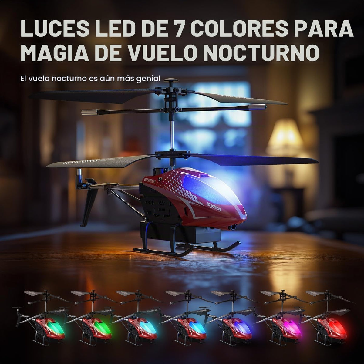 SYMA Helicóptero RC para niños, luces LED de 7 colores, 40 minutos de tiempo de vuelo, rojo