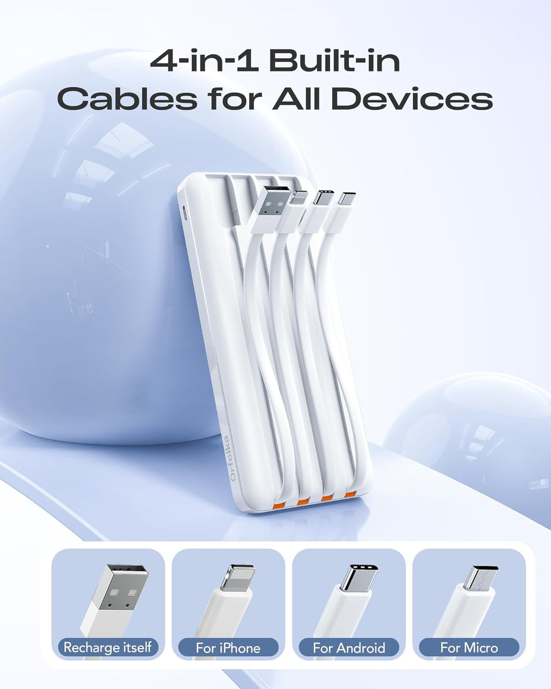 Orfeika Cargador portátil de carga rápida de 20000 mAh, con 4 cable...