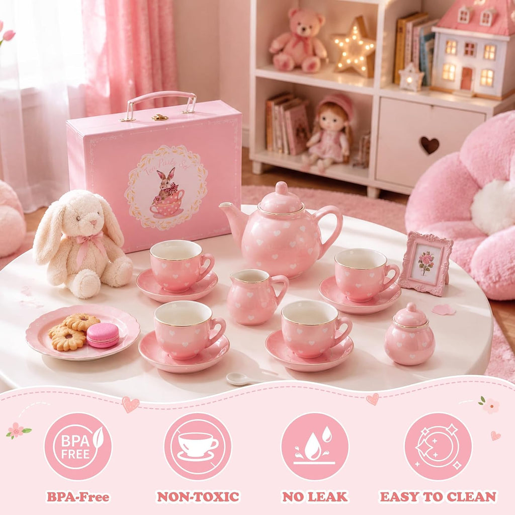 Juego de té de porcelana para niñas, juego de fiesta de té para niñas pequeñas, regalos de cumpleaños para niñas pequeñas