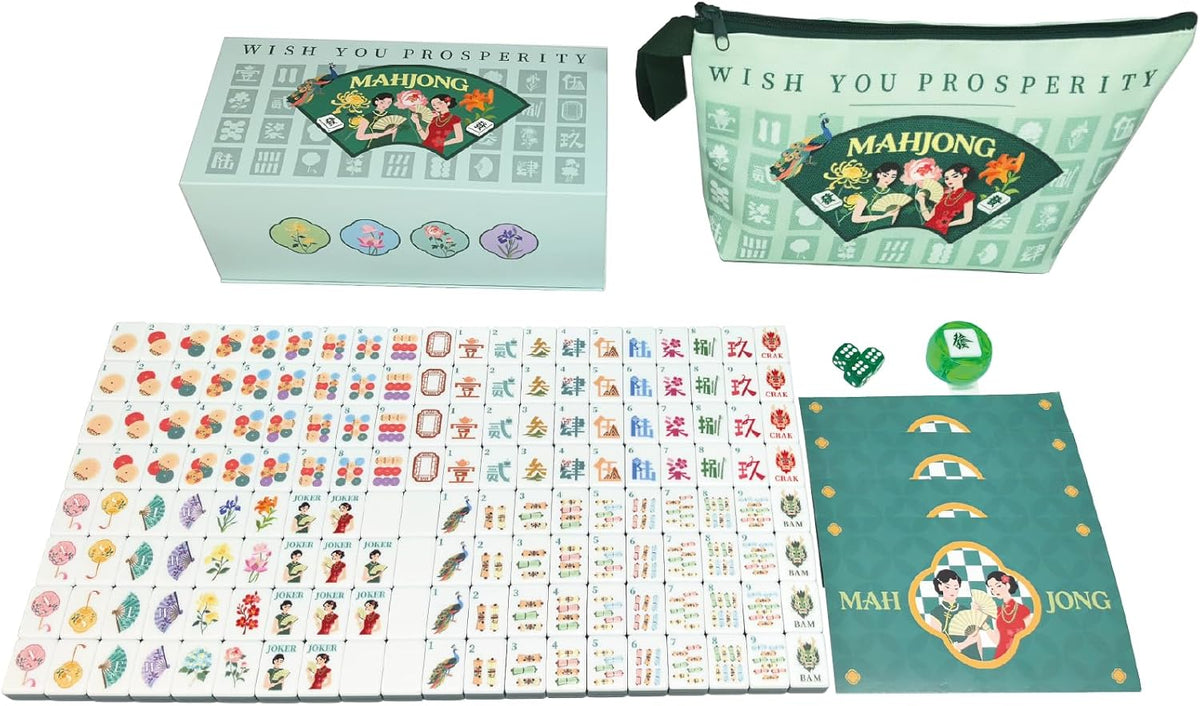 American Mahjong - Juego de diseño chino clásico de 1,2 pulgadas, 160 azulejos de acrílico Mah-Jongg de alto grado