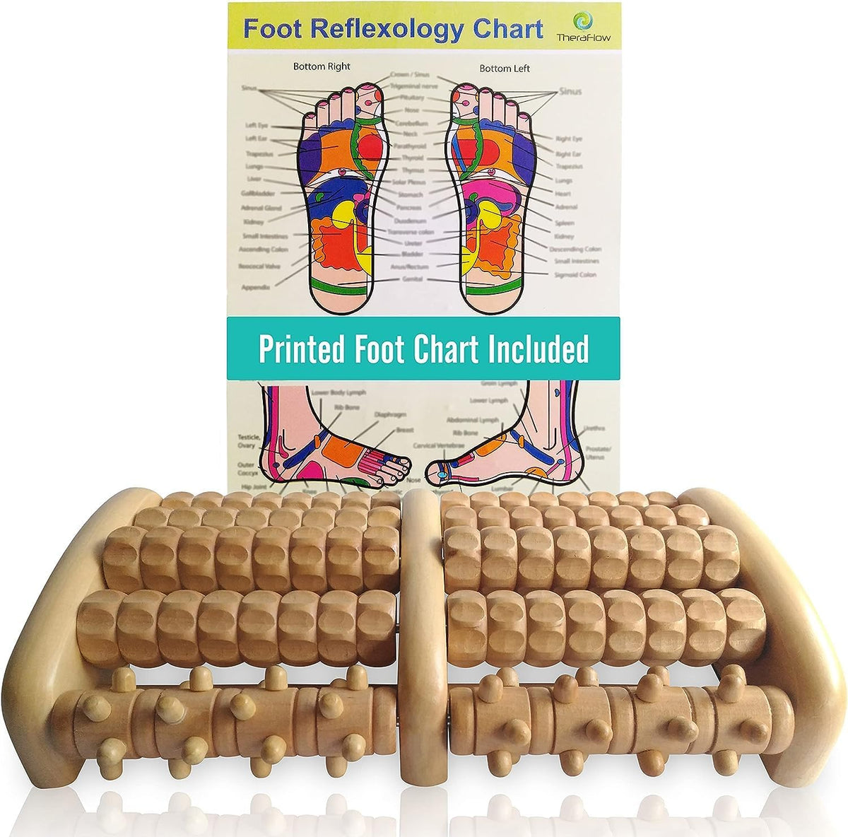 TheraFlow Masajeador de pies de madera para neuropatía, dolor de ta...