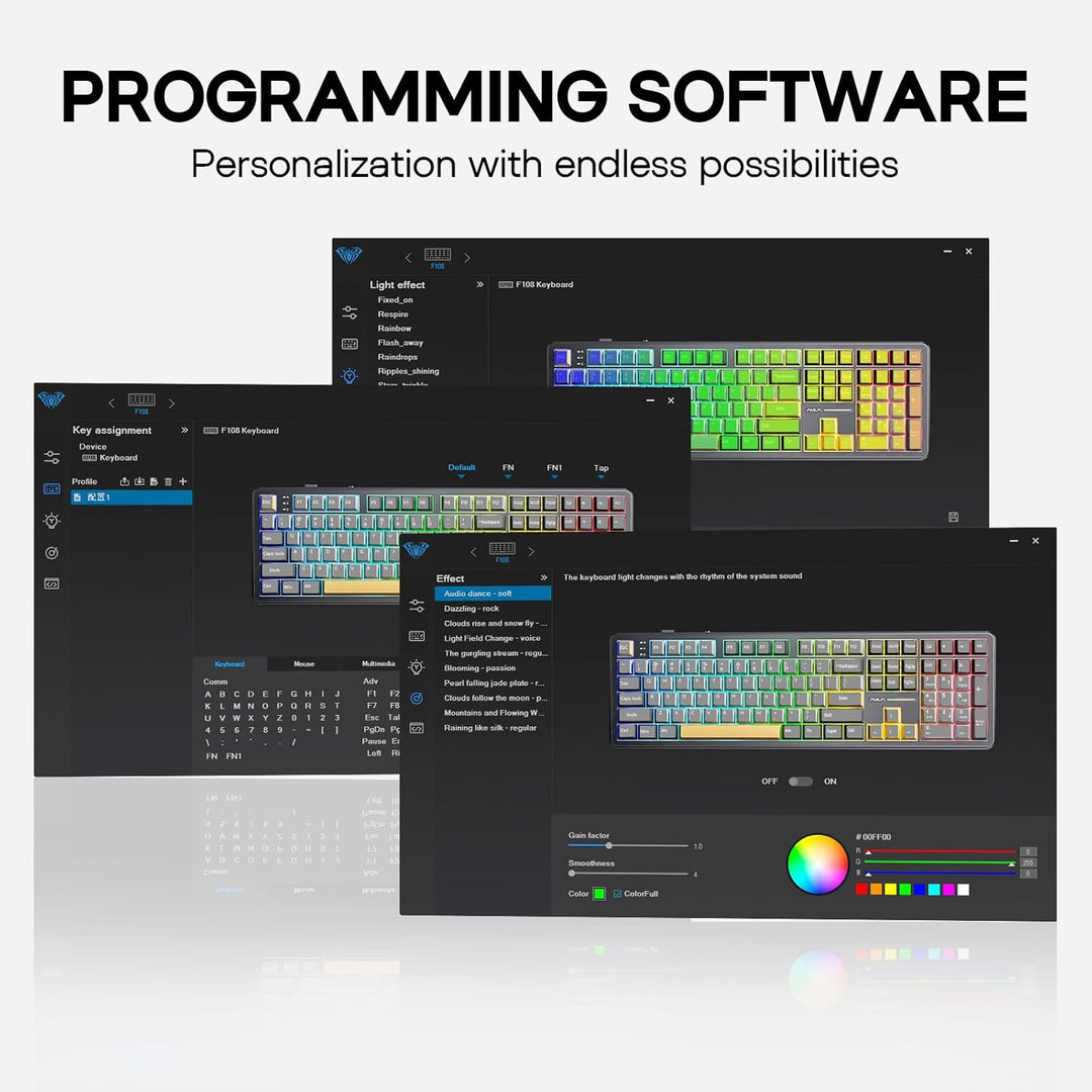 EPOMAKER Aula F108 - Teclado inalámbrico para juegos, teclado mecán...