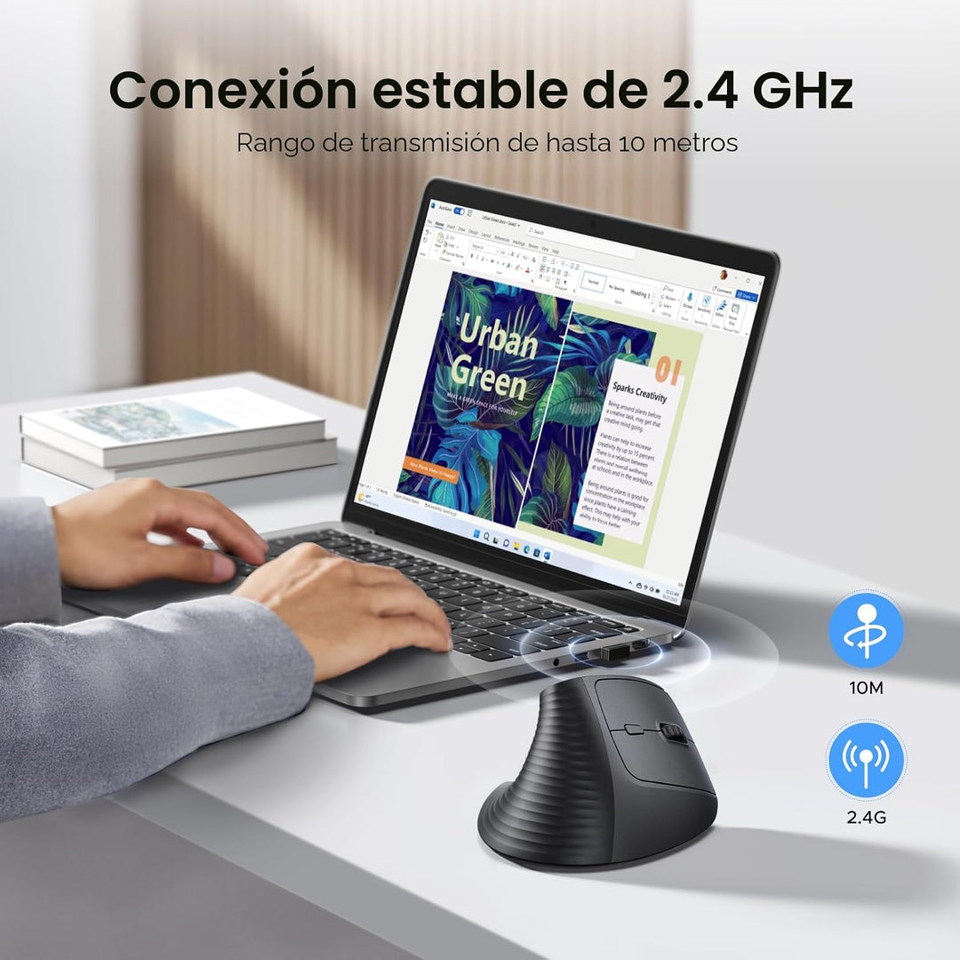 UGREEN Ratón vertical, mouse ergonómico inalámbrico Bluetooth, modo...