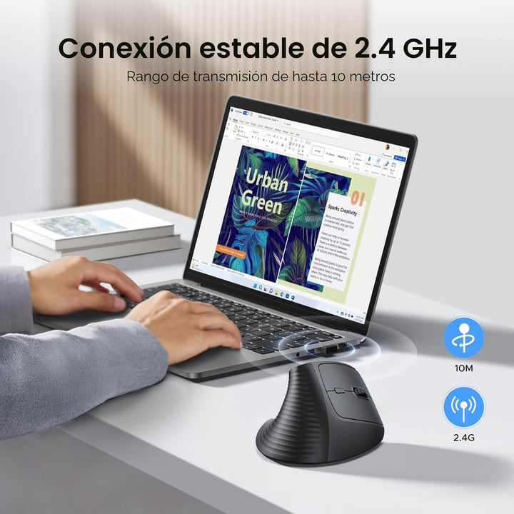 UGREEN Ratón vertical, mouse ergonómico inalámbrico Bluetooth, modo...