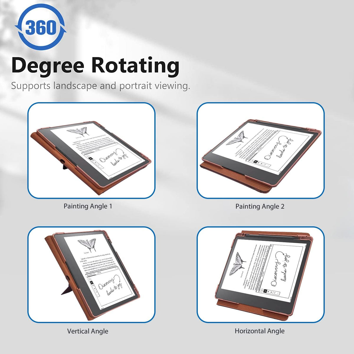 E NET-CASE Funda para Kindle Scribe de 10.2 pulgadas lanzada en 2024 y 2022, cubierta giratoria de 360 grados con soporte, apagado y encendido automático con soporte para bolígrafo, (marrón)