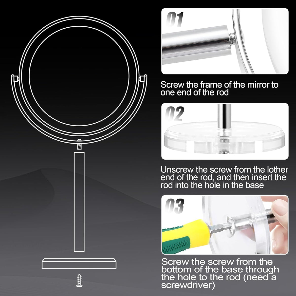 MIYADIVA Espejo de maquillaje, espejo de aumento 30X para escritorio, espejo de mesa 1X/30X con soporte, espejo de tocador de doble cara, espejo de maquillaje de viaje con aumento, espejos de escritorio para el hogar y la oficina de 8 pulgadas