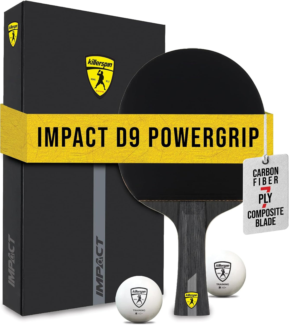 Killerspin Impact Series - Paletas de tenis de mesa - Raqueta de ping pong negra/negra, equipo de tenis de mesa para principiantes/intermedios, garantiza un control sólido y giro