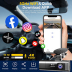 Cámara de tablero 4K delantera y trasera en el interior, 3.16 pulgadas IPS, cámara de tablero de 3 canales para automóvil con WiFi 5G, tarjeta gratuita de 64 GB, gran angular de 170°, grabación en bucle, sensor G, WDR, visión nocturna, lapso de tiempo