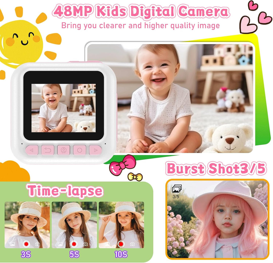 Cámara para Niñas, Cámara de Impresión Instantánea 1080P, Regalos d...