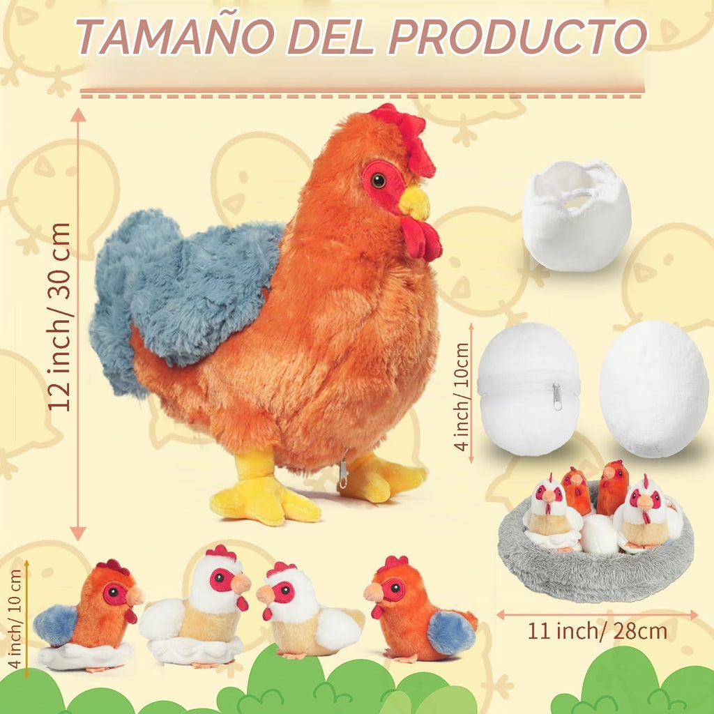 Juego de animales de peluche de pollo 9 en 1, lindo juguete de peluche de gallina ponedora de huevos con cremallera y pollitos de juguete, pollos, huevos y gallinero, juguetes para niños y niñas, regalos de peluche de cumpleaños y Navidad