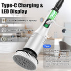 Limpiador eléctrico giratorio, limpiador de baño, cepillo limpiador de ducha inalámbrico, 9 cabezales de cepillo reemplazables, 2 velocidades ajustables, batería de 2000 mAh, para ducha