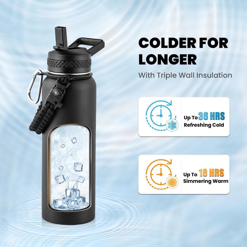 RAYMYLO Botella de agua aislada de 40 oz, acero inoxidable al vacío de
