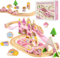 Juego de tren de madera para niñas, juego de tren de castillo de