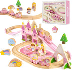 Juego de tren de madera para niñas, juego de tren de castillo de