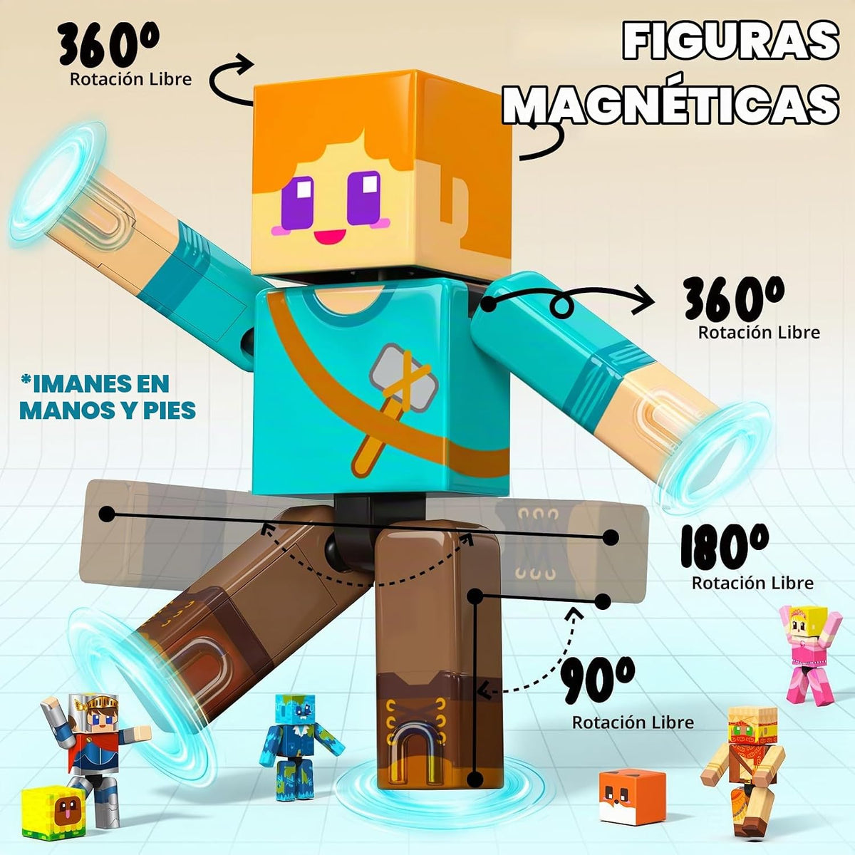 Juego de 20 figuras de acción magnéticas giratorias con bloques de construcción magnéticos, figuras magnéticas creativas STEM, juguetes de personajes para niños, regalo de cumpleaños para niños