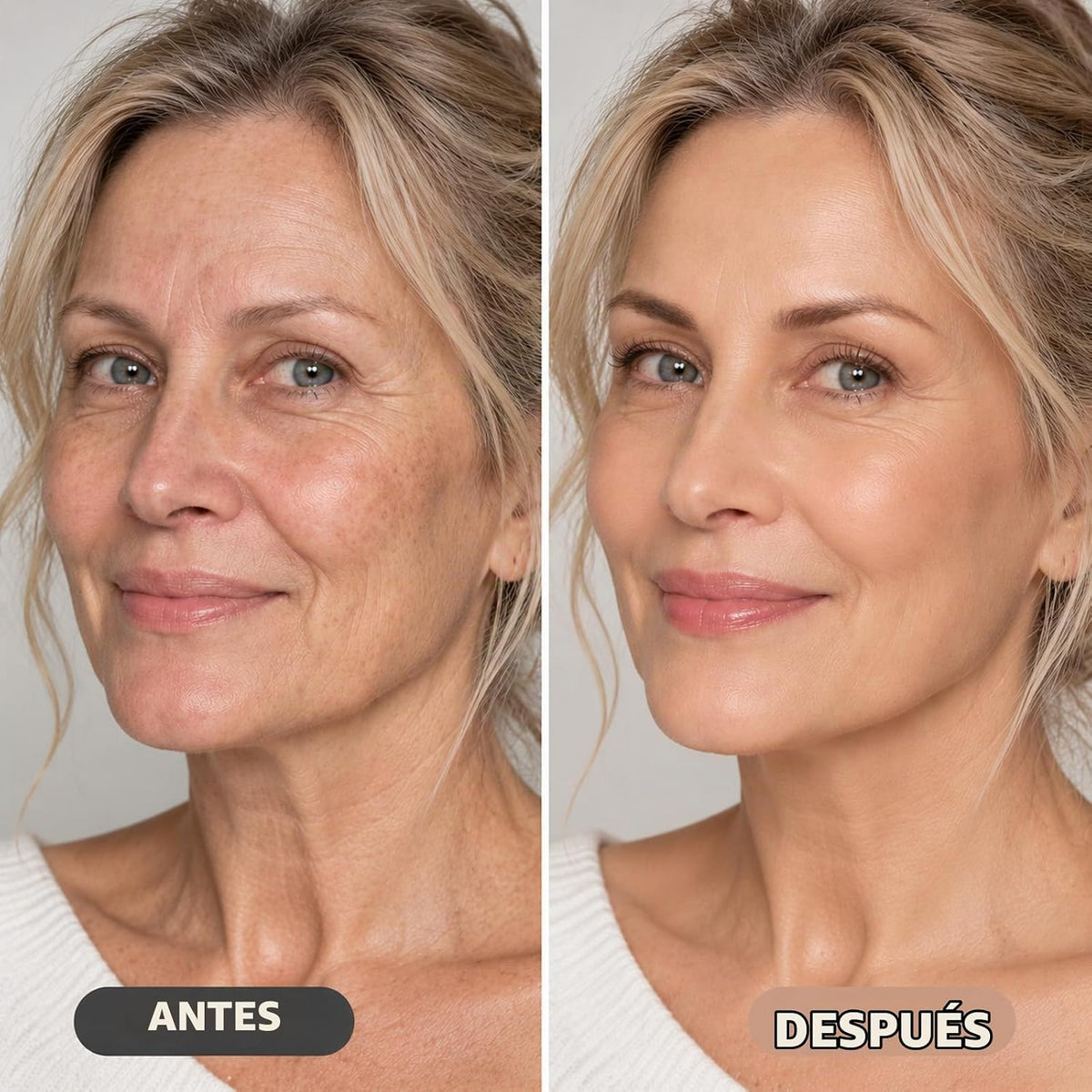 Base de maquillaje que cambia de color para piel madura, acabado natural autoajustable, cobertura ligera a media construible, difumina imperfecciones y líneas finas con hidratación hipoalergénica para