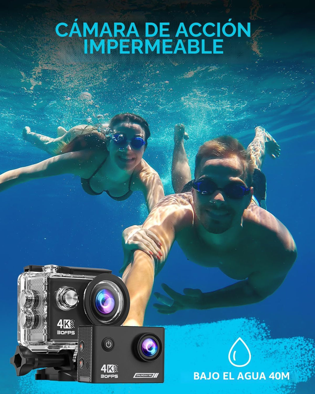 Cámara de acción 4K30fps con tarjeta SD de 64G, cámara HD impermeab...