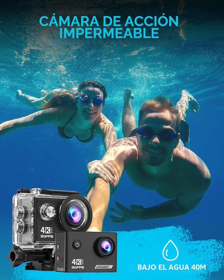 Cámara de acción 4K30fps con tarjeta SD de 64G, cámara HD impermeab...