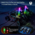 Ehaho - 2 luces de látigo de 6 pies con base de resorte, persecución RGB, aplicación y control remoto