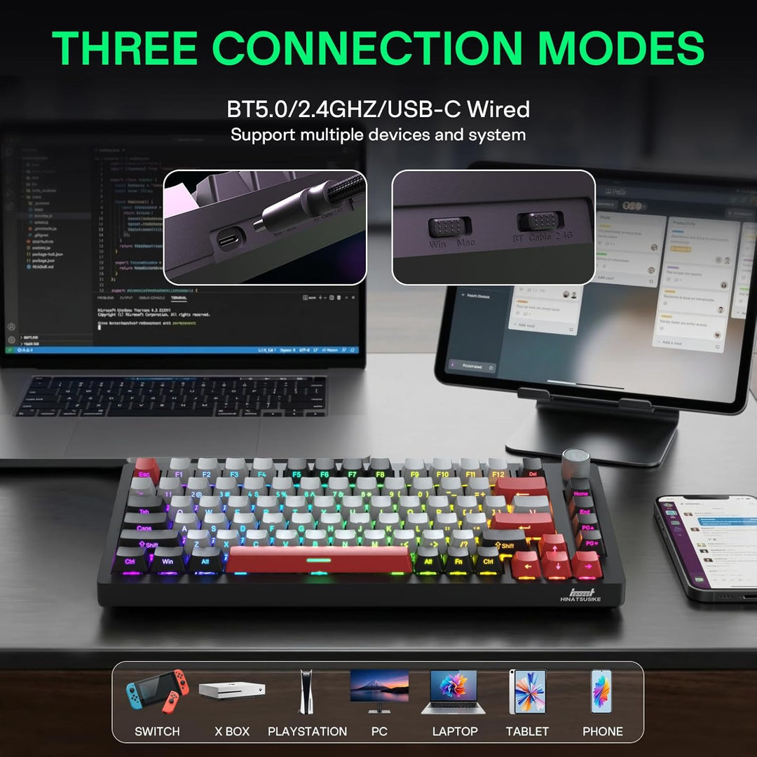 HINATSUSIKE H83 PRO Wireless Mechanical Gaming Keyboard 75% Layout,...