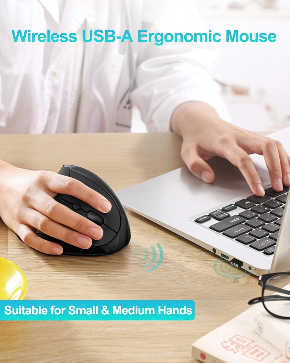Lekvey Ratón ergonómico, mouse inalámbrico vertical para manos pequ...